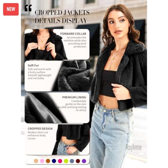 Faux Fur Cropped Jacket Women's Plush Cardigan Coat Sizes S-XXL - Picture 4 of 7